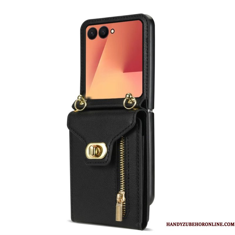 Cover Hoesje Samsung Galaxy Z Flip 7 Telefoonhoesje Portemonnee Met Rits En Schouderriem