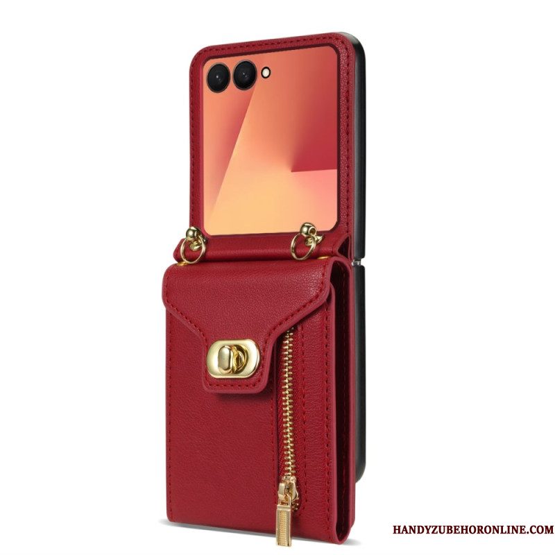 Cover Hoesje Samsung Galaxy Z Flip 7 Telefoonhoesje Portemonnee Met Rits En Schouderriem