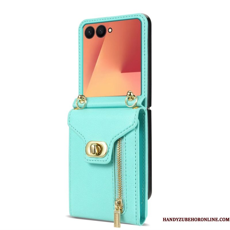 Cover Hoesje Samsung Galaxy Z Flip 7 Telefoonhoesje Portemonnee Met Rits En Schouderriem