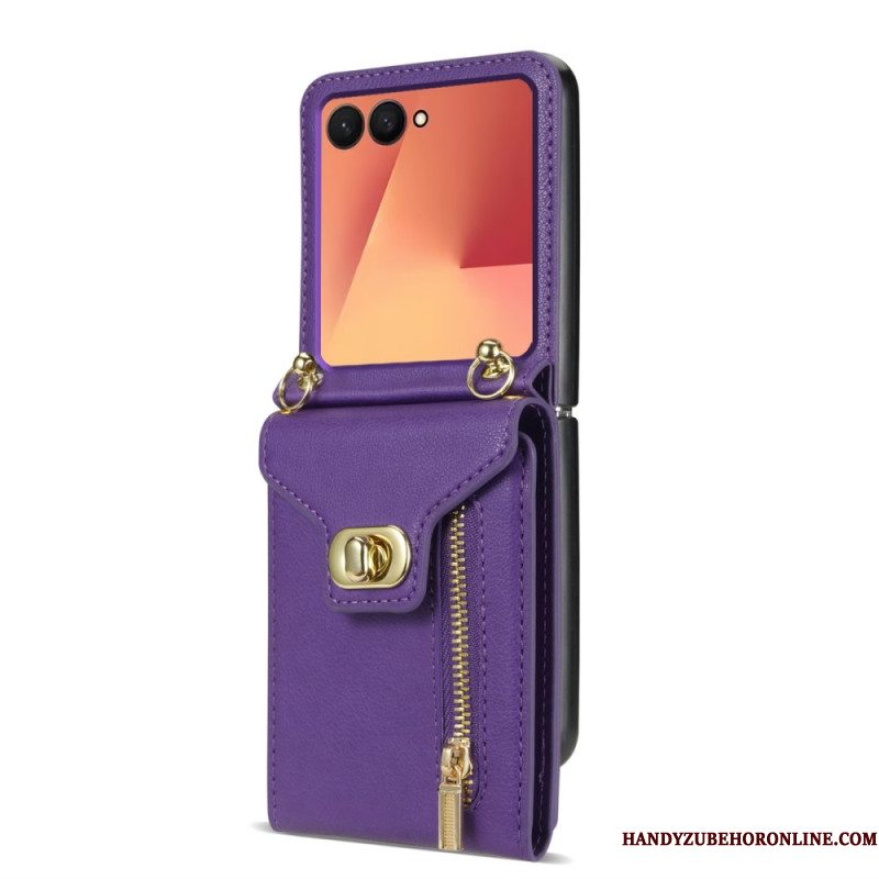 Cover Hoesje Samsung Galaxy Z Flip 7 Telefoonhoesje Portemonnee Met Rits En Schouderriem