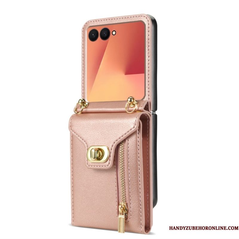 Cover Hoesje Samsung Galaxy Z Flip 7 Telefoonhoesje Portemonnee Met Rits En Schouderriem