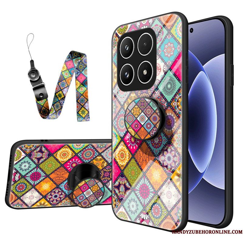 Cover Hoesje Xiaomi 17 Telefoonhoesje Patchwork Standaard Met Riem