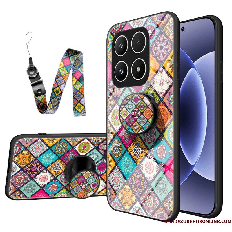 Cover Hoesje Xiaomi 17 Telefoonhoesje Patchwork Standaard Met Riem