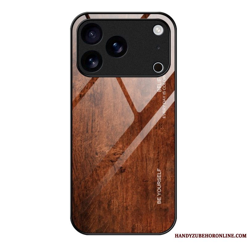 Cover Hoesje iPhone 17 Pro Telefoonhoesje Gehard Glas Met Houtstructuur