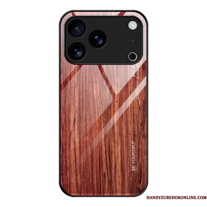 Cover Hoesje iPhone 17 Pro Telefoonhoesje Gehard Glas Met Houtstructuur