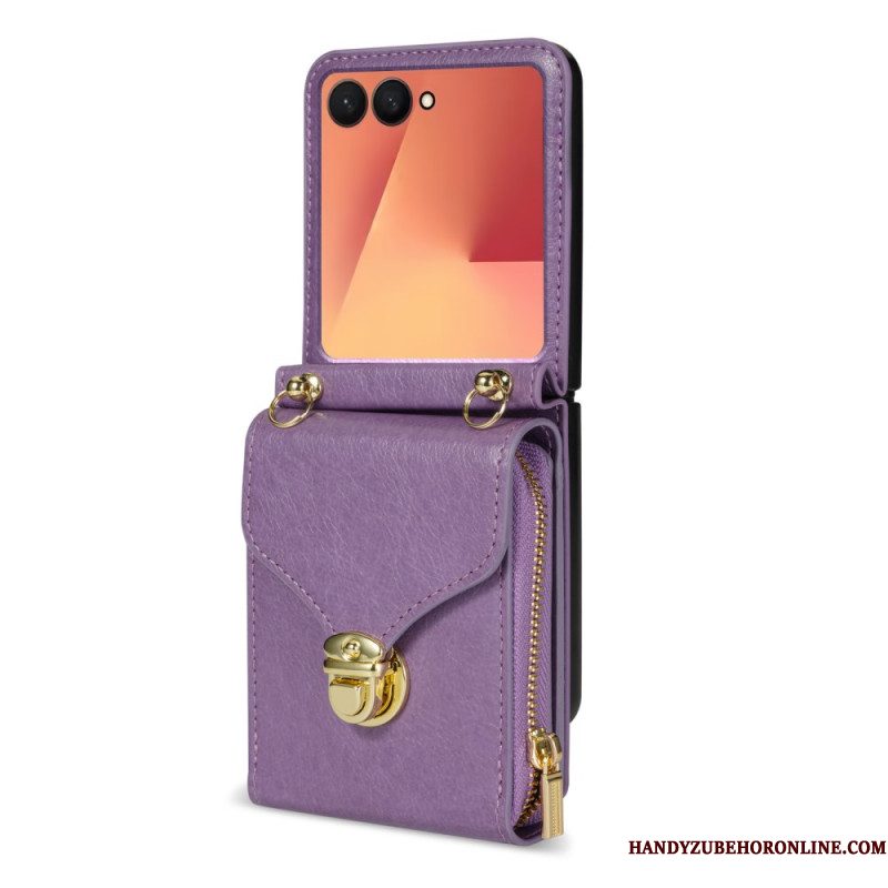 Cover Samsung Galaxy Z Flip 7 Portemonnee Met Rits En Schouderband