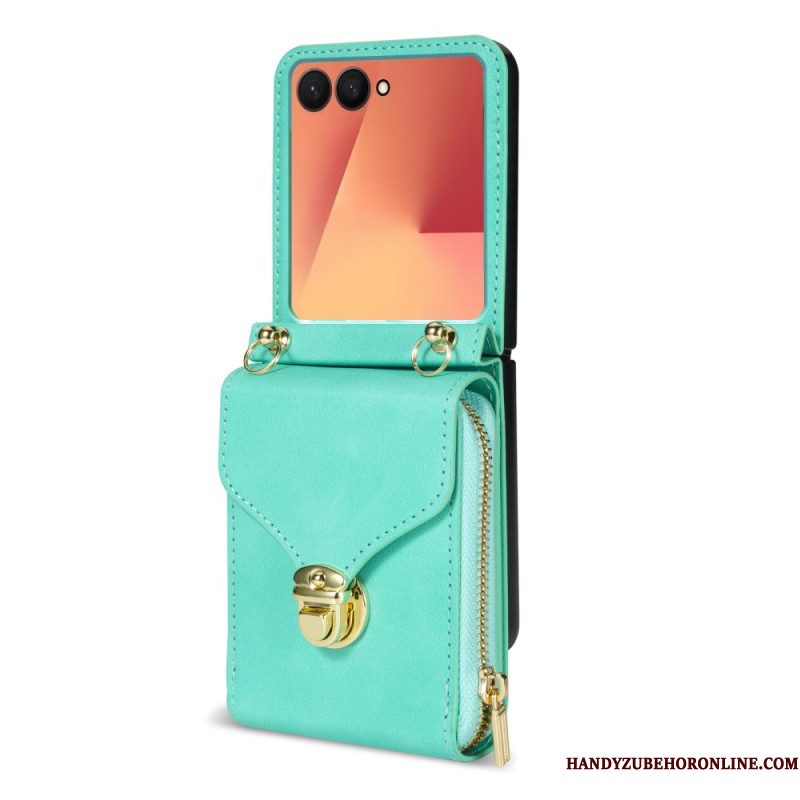 Cover Samsung Galaxy Z Flip 7 Portemonnee Met Rits En Schouderband