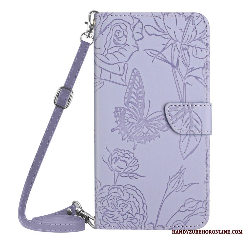 Flip Case Leren Samsung Galaxy A17 4g / 5g Schoudertas Met Vlinderprint