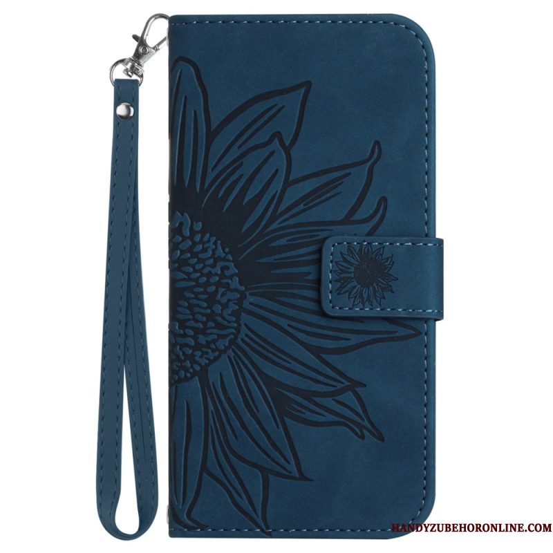 Flip Case Leren Samsung Galaxy S25 5g Edge Zonnebloemprint Met Bandje