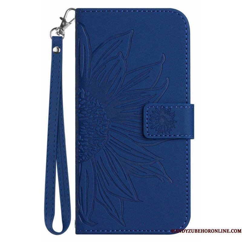 Flip Case Leren Samsung Galaxy S25 5g Edge Zonnebloemprint Met Bandje