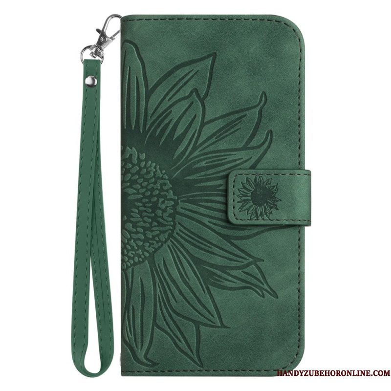 Flip Case Leren Samsung Galaxy S25 5g Edge Zonnebloemprint Met Bandje