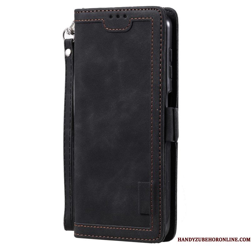 Flip Case Leren Samsung Galaxy S25 Plus 5g Vintage Suède-effect Met Bandje
