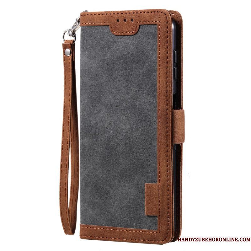 Flip Case Leren Samsung Galaxy S25 Plus 5g Vintage Suède-effect Met Bandje