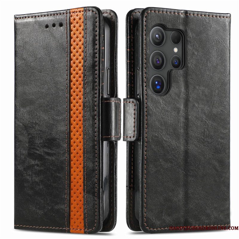 Flip Case Leren Samsung Galaxy S25 Ultra 5g Tweekleurige Rfid-blokkerende Portemonnee