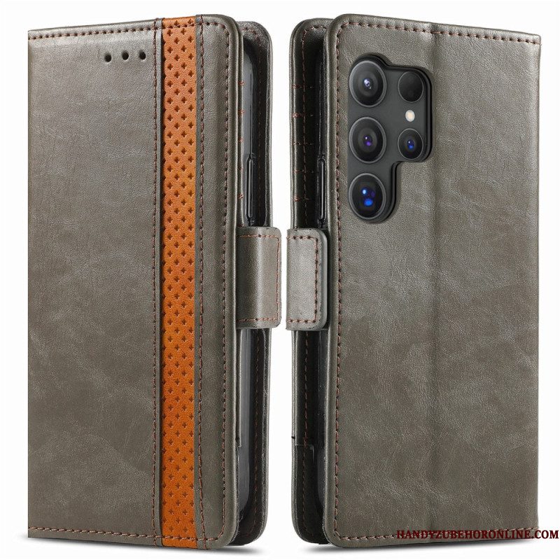 Flip Case Leren Samsung Galaxy S25 Ultra 5g Tweekleurige Rfid-blokkerende Portemonnee