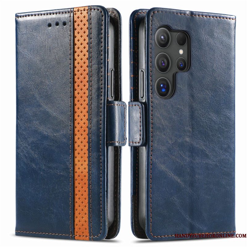 Flip Case Leren Samsung Galaxy S25 Ultra 5g Tweekleurige Rfid-blokkerende Portemonnee