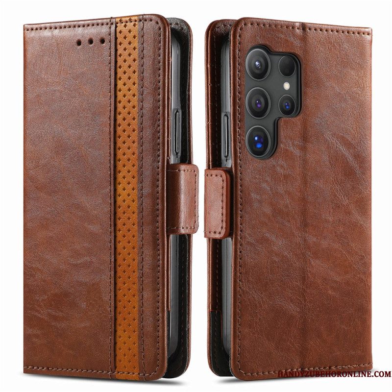 Flip Case Leren Samsung Galaxy S25 Ultra 5g Tweekleurige Rfid-blokkerende Portemonnee
