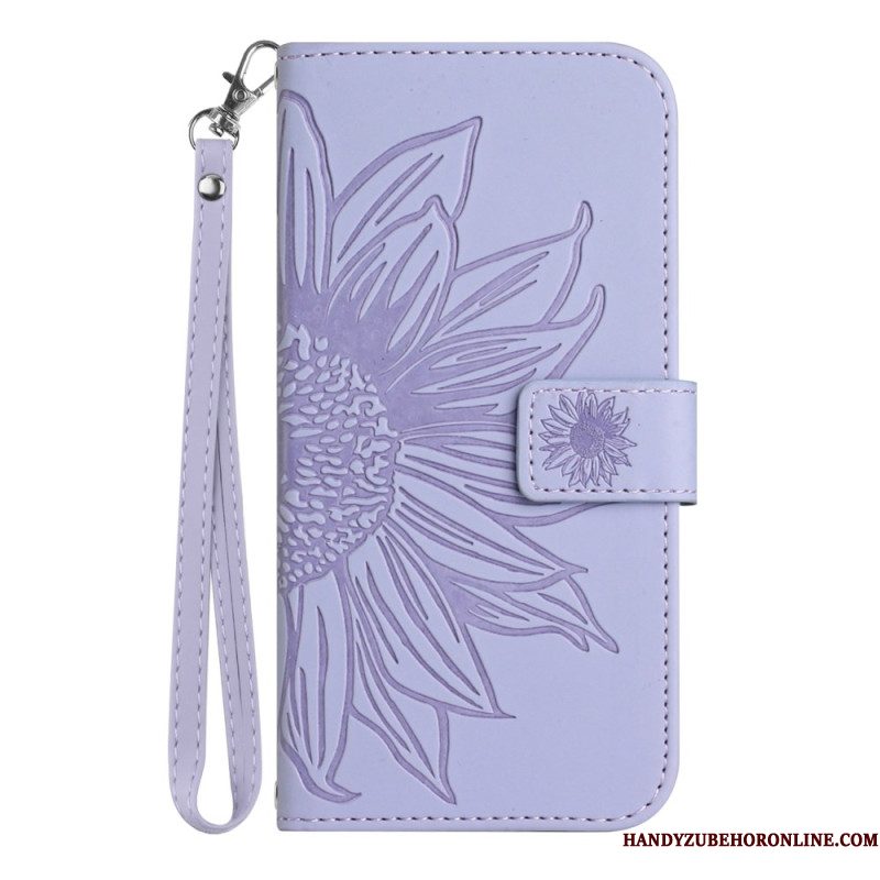 Flip Case Leren Samsung Galaxy S26 Bandje Met Zonnebloemprint