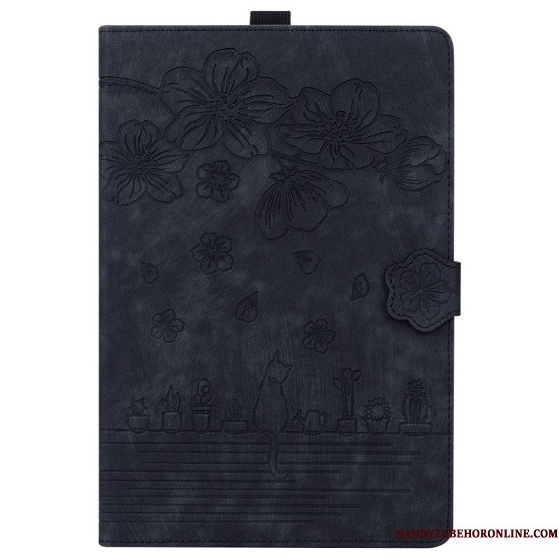 Flip Case Leren Samsung Galaxy Tab S11 Ultra Kattenscène Met Suède-effect
