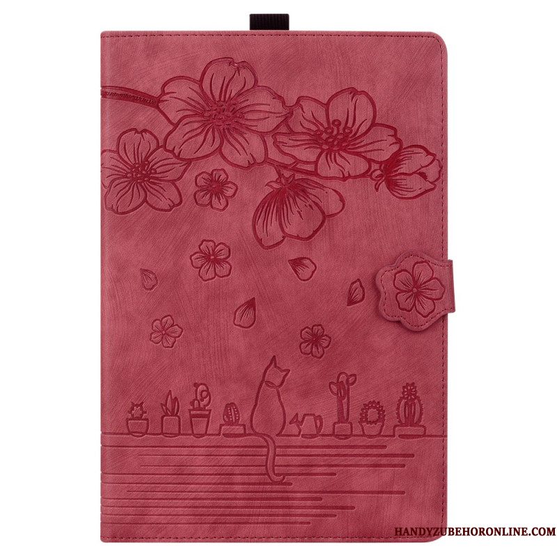 Flip Case Leren Samsung Galaxy Tab S11 Ultra Kattenscène Met Suède-effect