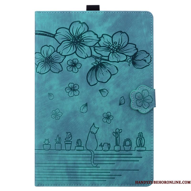 Flip Case Leren Samsung Galaxy Tab S11 Ultra Kattenscène Met Suède-effect