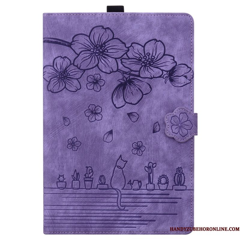 Flip Case Leren Samsung Galaxy Tab S11 Ultra Kattenscène Met Suède-effect