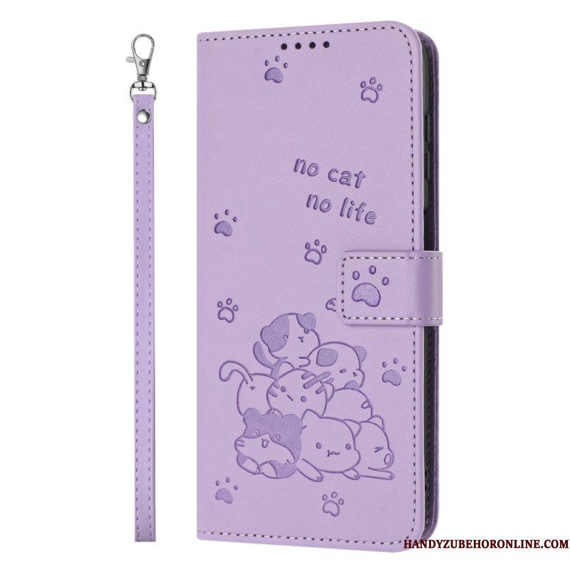 Flip Case Leren Sony Xperia 1 Vii Cartoonkatten Met Bandjes