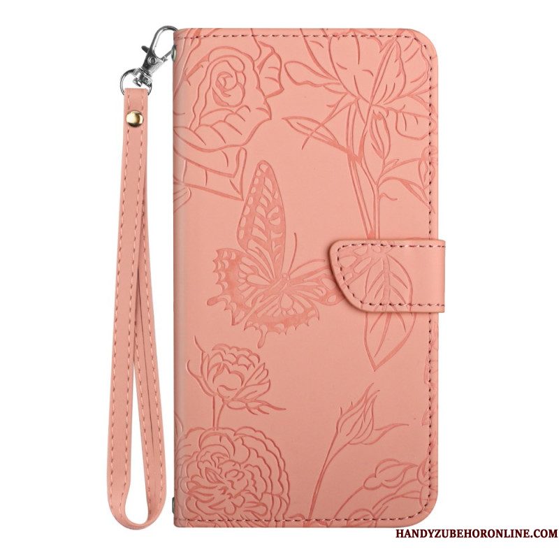 Flip Case Leren Xiaomi 15 Sleutelkoord Met Vlinderprint
