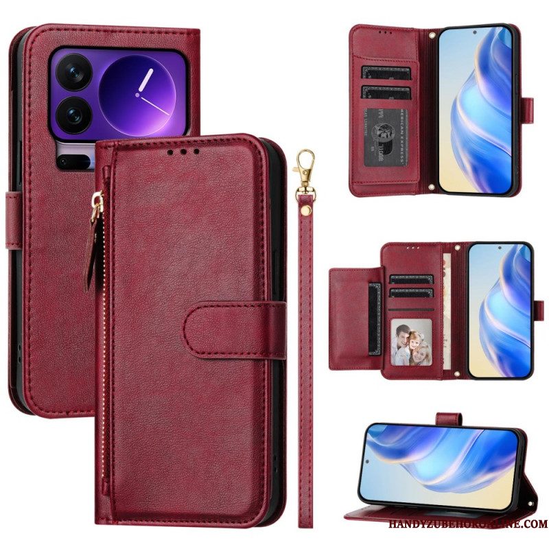 Flip Case Leren Xiaomi 17 Pro Vak Met Rits En Meerdere Kaartsleuven