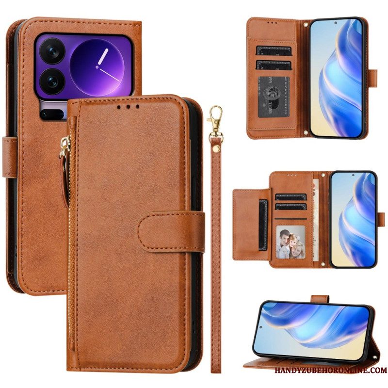 Flip Case Leren Xiaomi 17 Pro Vak Met Rits En Meerdere Kaartsleuven
