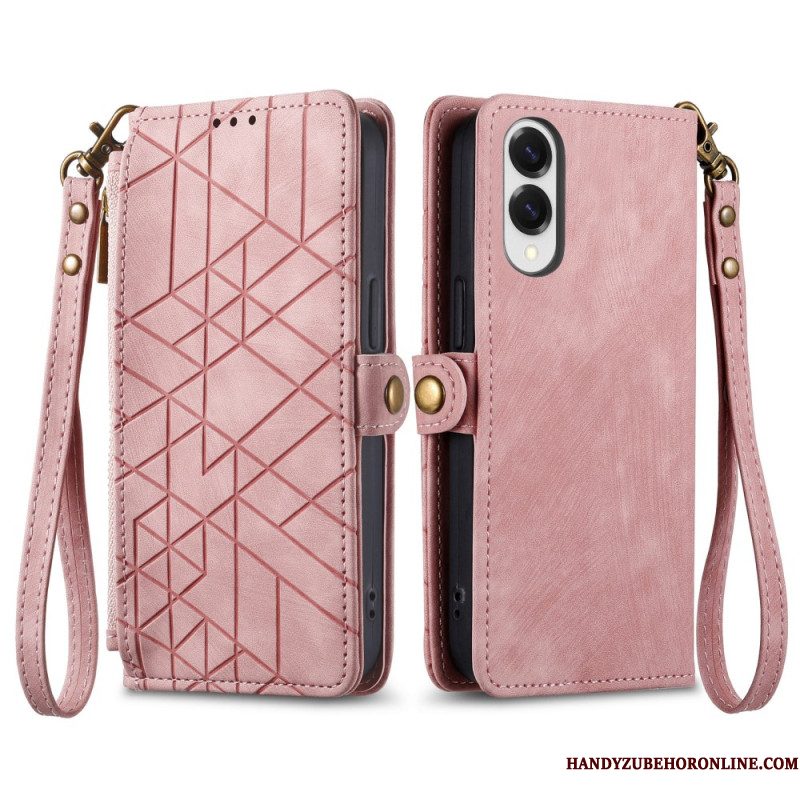 Flip Case Leren Xiaomi Redmi Note 14 4g Geometrische Lijnen Met Bandje