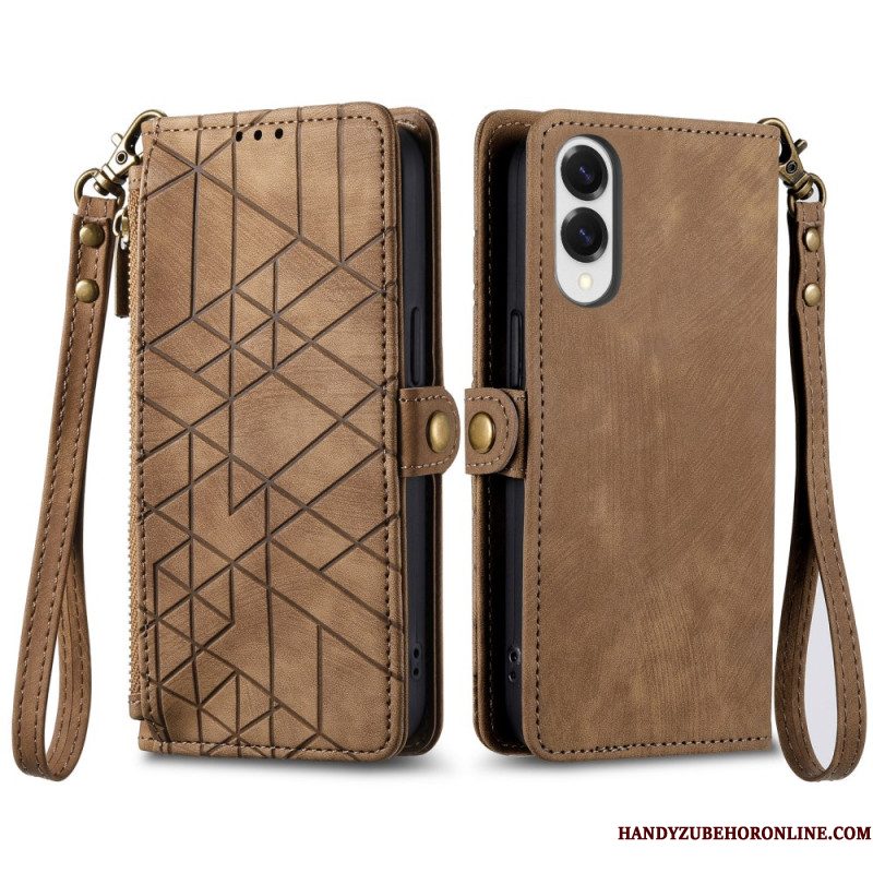 Flip Case Leren Xiaomi Redmi Note 14 4g Geometrische Lijnen Met Bandje
