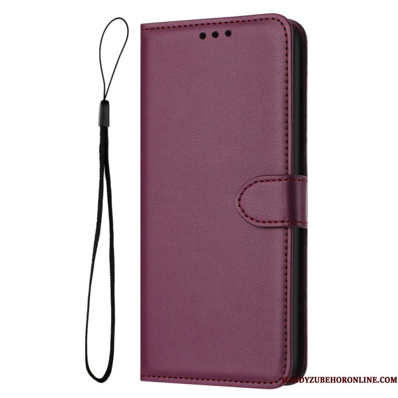 Flip Case Leren Xiaomi Redmi Note 14 5g Klassiek Kunstleer Met Bandje