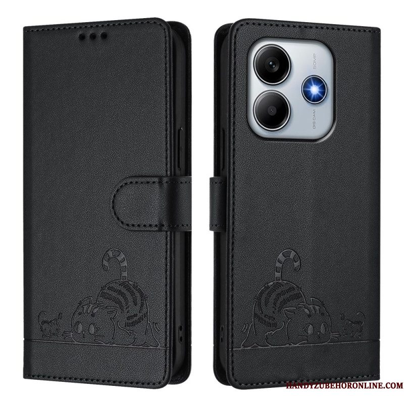 Flip Case Leren Xiaomi Redmi Note 14 5g Rfid-beschermende Kat Scène