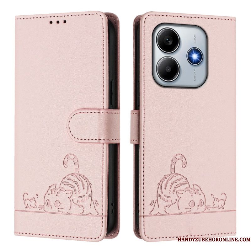 Flip Case Leren Xiaomi Redmi Note 14 5g Rfid-beschermende Kat Scène