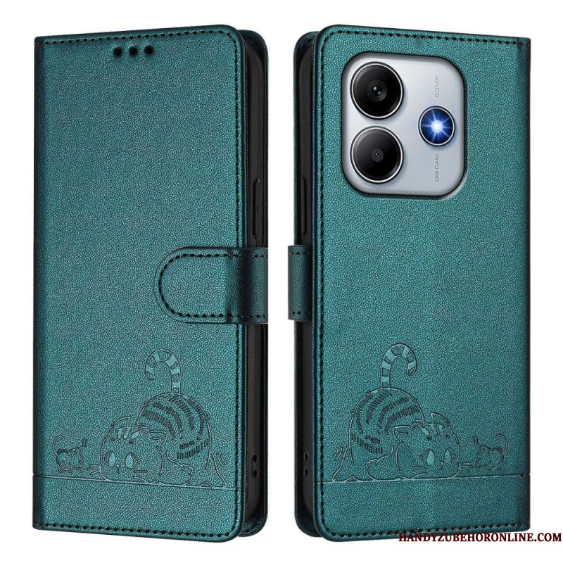 Flip Case Leren Xiaomi Redmi Note 14 5g Rfid-beschermende Kat Scène