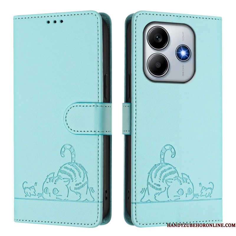 Flip Case Leren Xiaomi Redmi Note 14 5g Rfid-beschermende Kat Scène