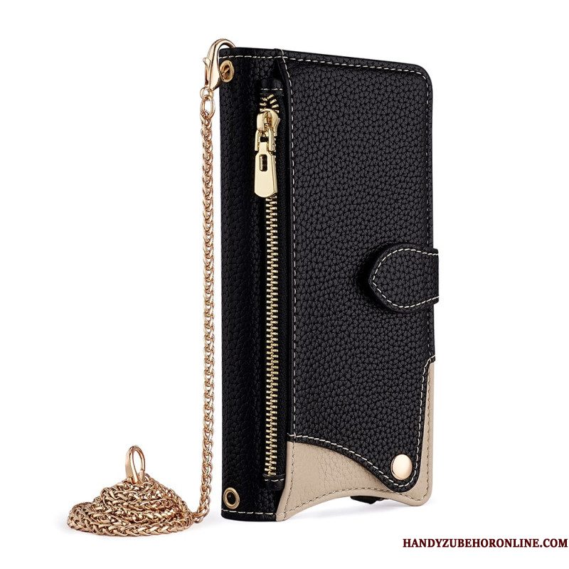 Flip Case Leren Xiaomi Redmi Note 14 Pro 4g Tweekleurige Portemonnee Met Ketting