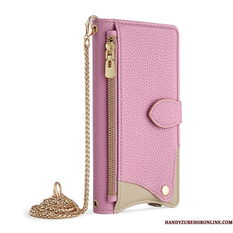 Flip Case Leren Xiaomi Redmi Note 14 Pro 4g Tweekleurige Portemonnee Met Ketting