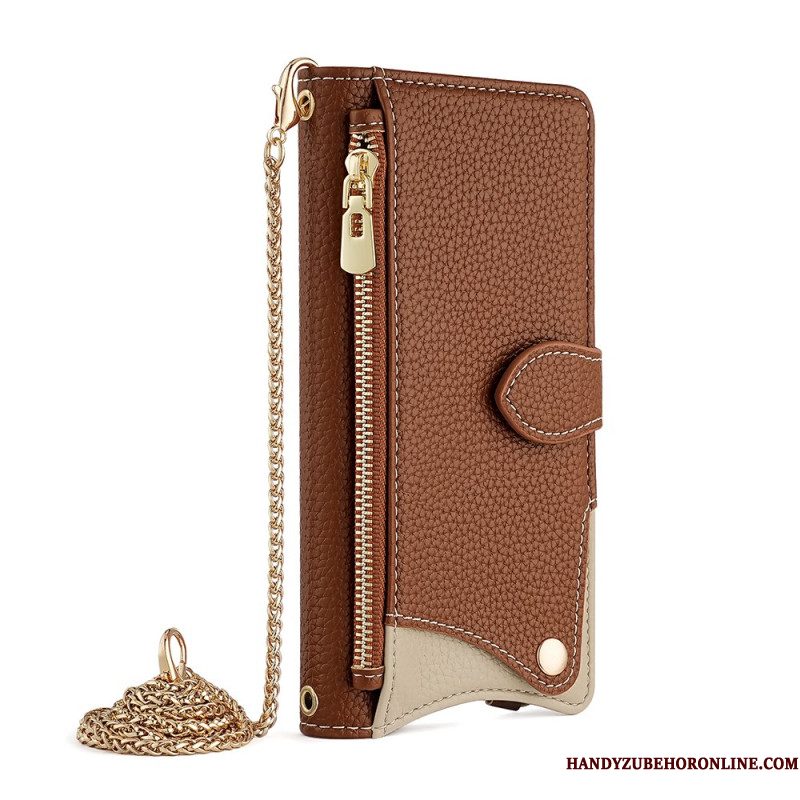 Flip Case Leren Xiaomi Redmi Note 14 Pro 4g Tweekleurige Portemonnee Met Ketting