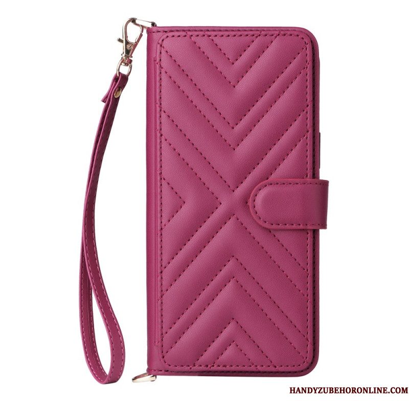 Flip Case Leren Xiaomi Redmi Note 15 5g Gewatteerd Met Schouderbandje En Bandje