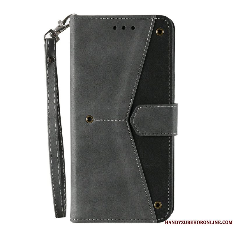 Flip Case Leren Xiaomi Redmi Note 15 Pro Plus 5g Tweekleurige Portemonnee Met Retro Bandje