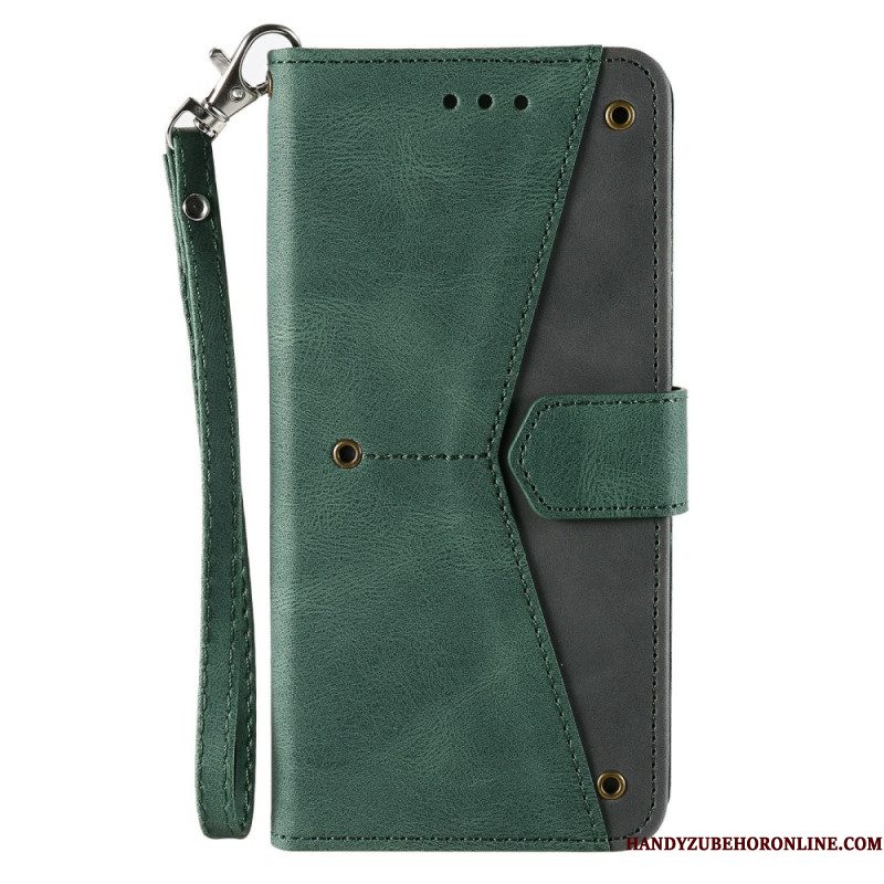 Flip Case Leren Xiaomi Redmi Note 15 Pro Plus 5g Tweekleurige Portemonnee Met Retro Bandje