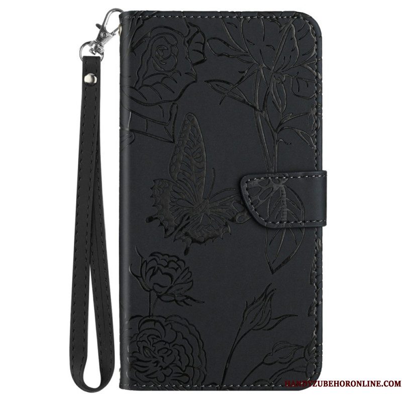 Folio-hoesje Samsung Galaxy A17 4g / 5g Telefoonhoesje Bandje Met Vlinderprint