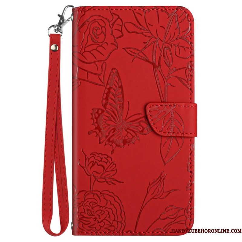 Folio-hoesje Samsung Galaxy A17 4g / 5g Telefoonhoesje Bandje Met Vlinderprint