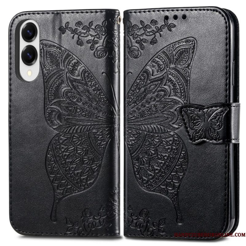 Folio-hoesje Samsung Galaxy S25 5g Edge Telefoonhoesje Barok Vlinder Met Polsbandje