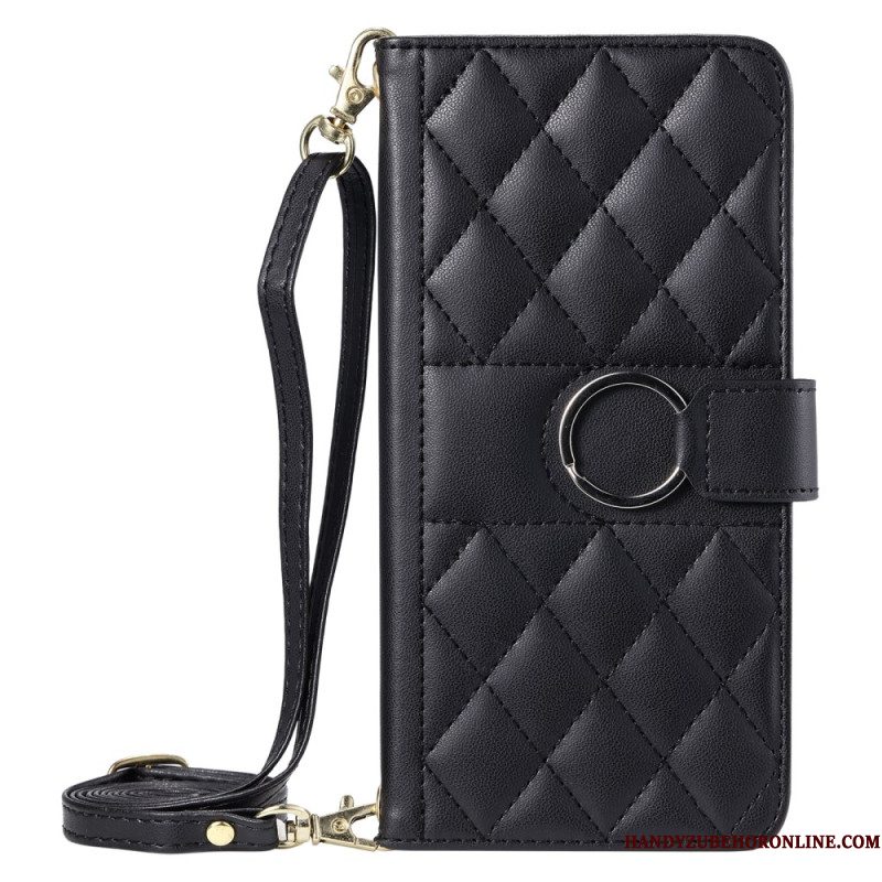 Folio-hoesje Samsung Galaxy S25 5g Telefoonhoesje Ronde Ring En Bandjes