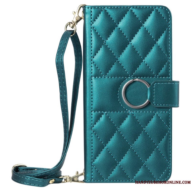 Folio-hoesje Samsung Galaxy S25 5g Telefoonhoesje Ronde Ring En Bandjes