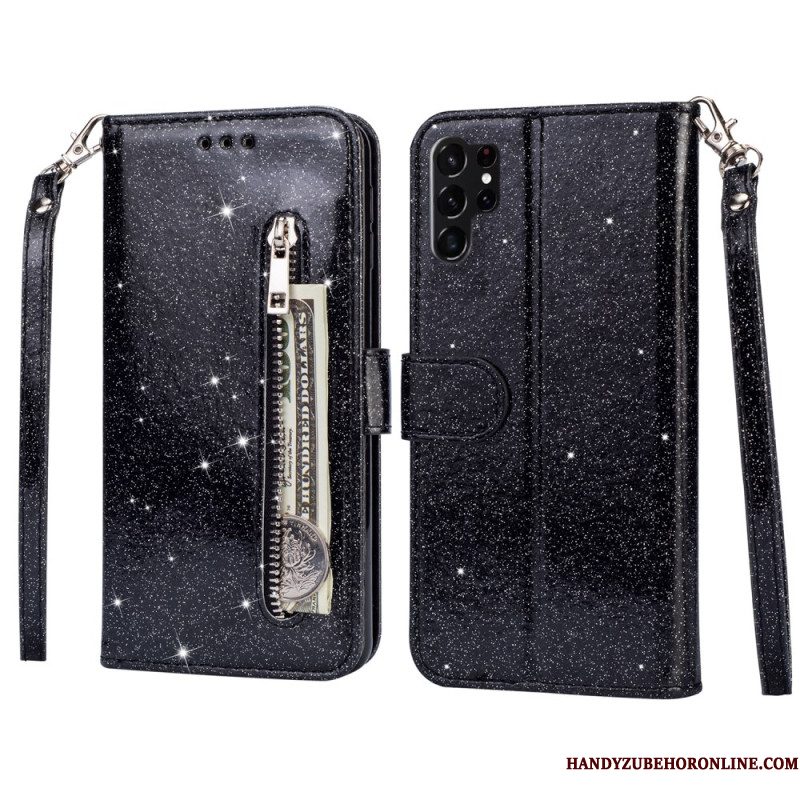 Folio-hoesje Samsung Galaxy S25 Ultra 5g Telefoonhoesje Glittertasje Met Bandje
