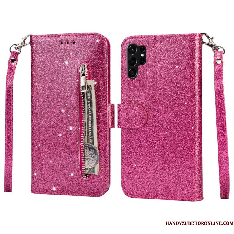Folio-hoesje Samsung Galaxy S25 Ultra 5g Telefoonhoesje Glittertasje Met Bandje